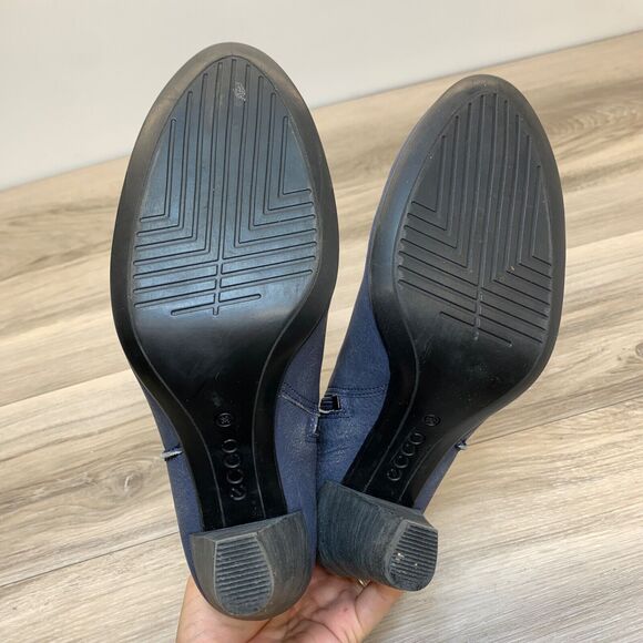 Ecco Shape 75 Ankle Bootie EU 38 US 7 Marine Blue Nubuck Leather High Heel - Picture 9 of 13